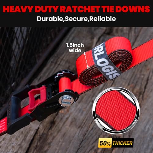Motorcycle Tie Down Straps with Soft Loop Tie Downs - color: Red, size: 5250 lb