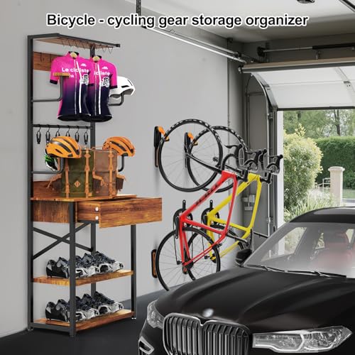 Motorcycle Helmet Holder Floor Standing, 72"x24"x14" | Large Capacity Motorcycle Helmet Storage Rack with Drawer, For Sports Helmets & Boots Clothing Cyclinge Gear Kit - size: 72"Hx24"Lx14"W