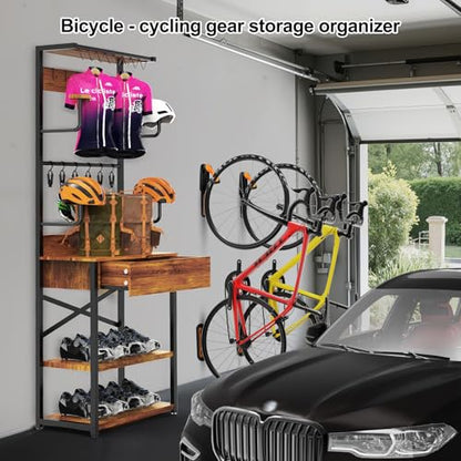 Motorcycle Helmet Holder Floor Standing, 72"x24"x14" | Large Capacity Motorcycle Helmet Storage Rack with Drawer, For Sports Helmets & Boots Clothing Cyclinge Gear Kit - size: 72"Hx24"Lx14"W