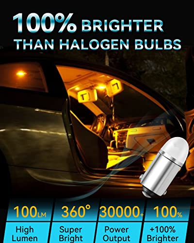 Keiurot 1893 Led Bulb 1895 1815 1816 53 57 Bulb BA9S Led Bulb for Indicator Lights Car Dome Map Trunk License Plate Courtesy Step Light Yellow DC/AC 12V, 10-Pack - color: Yellow BA9S Led Bulb