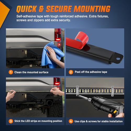 Nilight 60 Inch Truck Tailgate Strobe Light Strip Tail Emergency Bar Rear Window Warning Lamp Ultra-Bright Double Row 360 LED for Pickup Trailers Construction Vehicles Car SUV, Red White - color: 60" Tailgte Strobe Red White