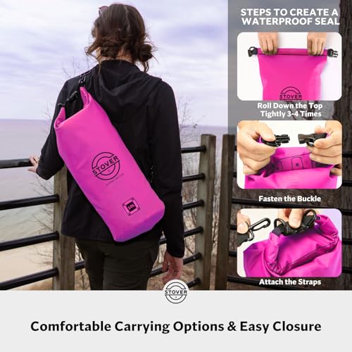 STOVER 5/10/25/30/40/55L Waterproof Dry Bag- Roll-Top Backpack w/Phone Case- Kayaking, Hiking, Camping, Boating- Men/Women - color: 10l Pink, size: 10L