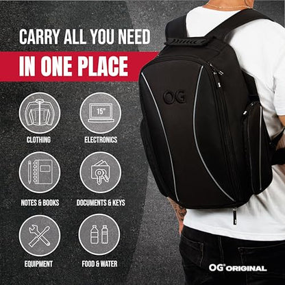 OG Original Motorcycle Backpack GO Black Waterproof, 20L, Motorbike Helmet Strap, Helmet Bag, Cycling Bag, Man, Laptop, Reflective - style: Go