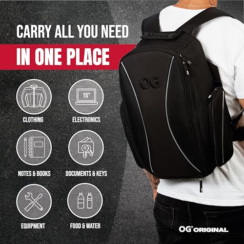 OG Original Motorcycle Backpack GO Black Waterproof, 20L, Motorbike Helmet Strap, Helmet Bag, Cycling Bag, Man, Laptop, Reflective - style: Go