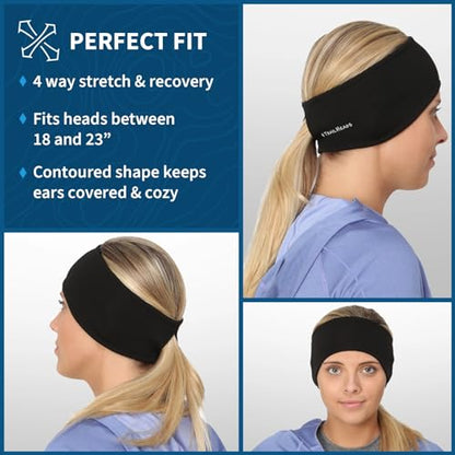 TrailHeads Womens Ponytail Headband - Moisture Wicking Hair Headband for Running, Winter, Workout - Athletic Headband Women - color: black