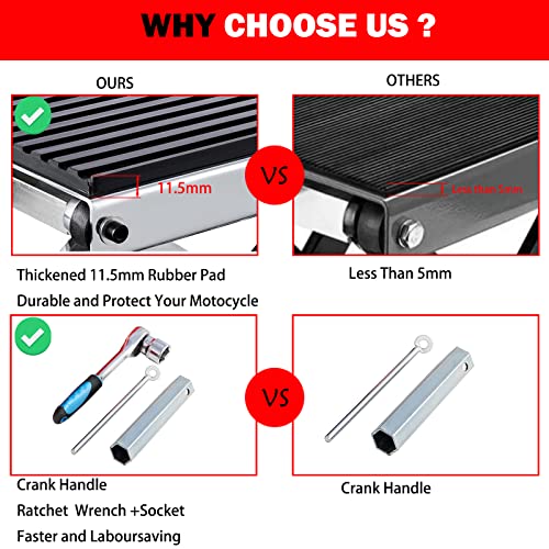 CXRCY 1200 LBS Motorcycle Lift Scissor Jack Stainless Steel Finish Upgraded Dirt Bike ATV Steel Motorcycle Hoist Stand with Ratchet Wrench,Crank Handle,Thickened Rubber Pad,Wide Deck - color: 1200 LBS Stainless Steel