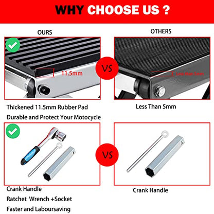 CXRCY 1200 LBS Motorcycle Lift Scissor Jack Stainless Steel Finish Upgraded Dirt Bike ATV Steel Motorcycle Hoist Stand with Ratchet Wrench,Crank Handle,Thickened Rubber Pad,Wide Deck - color: 1200 LBS Stainless Steel