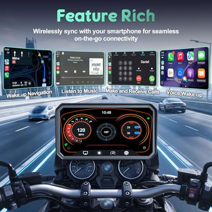 LBW 6" Motorcycle CarPlay GPS Navigation Fit for BMW with Wonder Wheel, Wireless Bluetooth, 1200 Nits Waterproof HD Touch Screen, Plug&Play, Support Voice Control, TPMS/Light Sensor/Siri, Android Auto - size: BM 6"+Native control+Lossless Installation