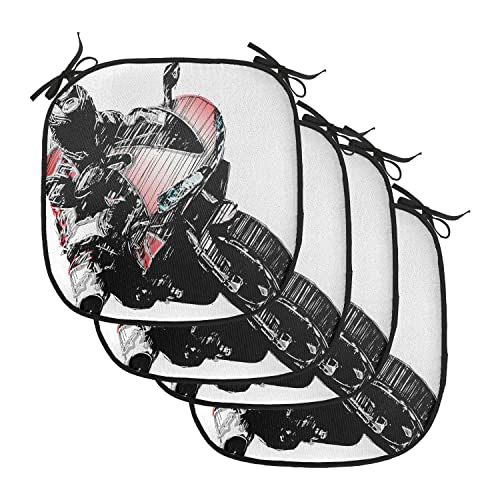 Lunarable Motorcycle Chair Cushion Pads Set of 4, Motorcycle Rally Race Sketchy Image Grunge Effects Speed Championship Competition, Anti-Slip Seat Padding for Kitchen & Patio, 16"x16", Red Black - color: Red Black, size: Pack of 4