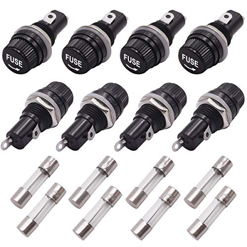 Tnisesm 8 Pcs Panel Mounted 5x20mm Screw Cap Fuse Holder Socket AC 250V 10A/AC 125V 15A Black with 8 Pcs Glass Tube Fuse(10A+15A) - color: 8PCS