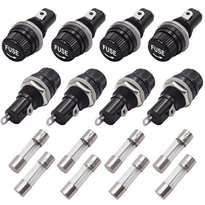 Tnisesm 8 Pcs Panel Mounted 5x20mm Screw Cap Fuse Holder Socket AC 250V 10A/AC 125V 15A Black with 8 Pcs Glass Tube Fuse(10A+15A) - color: 8PCS