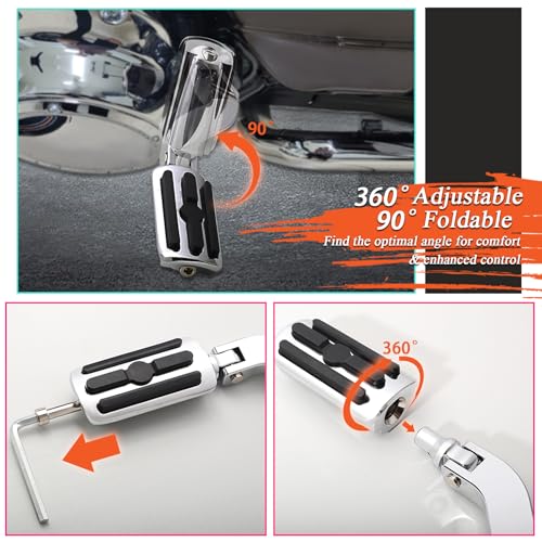 FOVPLUE Passenger Footpeg Kit, Chrome and Rubber Footrest + Passenger Pegs Mounting for Harley 1993-2025 Touring Road Glide FLT, Electra Glide FLHT, FLHS, Road King FLHR, Street Glide models, Chrome - color: For Chrome and Rubber