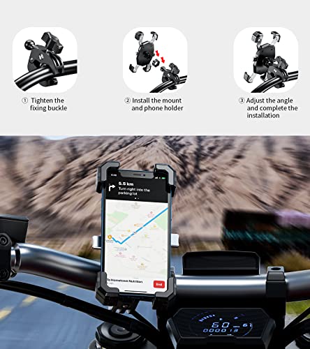 Kewig Motorcycle Phone Mount, Bike Phone Mount Upgrade Quick Install Handlebar Clamp, Bike Phone Holder for Scooter Clip Mount for 4.0-6.9" Phone