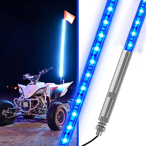 3ft LED Whip Blue Lights Waterproof Flag Pole Safety Antenna with Flag for Can Am Maverick X3 Sand Dune Buggy UTV ATV 2020 Polaris RZR XP 4X4 Offroad Truck 4 Wheels - 1PCS - color: Blue, size: 3FT 1PC LED whip light