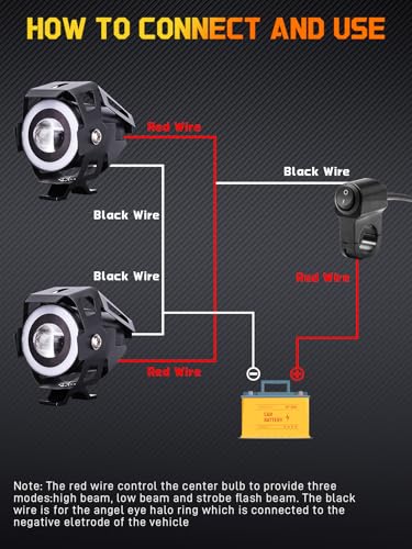 Motorcycle LED Fog Lights U7 Spotlight with High Low Strobe Beam Halo Rings White Central with U7 LED Running DRL Switches Clamps Universal Spotlights Driving Lights 2 Packs (White) - color: White