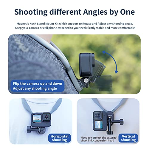 TELESIN Magnetic Neck Mount Necklace Holder Lanyard Strap, Chest View POV Selfie Video Vlog Body Attach for GoPro Max 12 11 10 9 8 7 Insta360 X3 X4 GO3 Ace Pro DJI Action 3 4 Osmo Pocket 3 Accessories - color: 17cm/6.7" Collar