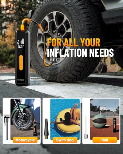 NEVERLAND Tire Inflator Portable Air Compressor - with 20000mAh Battery, 150 PSI Air Pump For Car Tires, 12V DC Electric Bike Tire Pump with Pressure Gauge LED Light for Car, Bicycle, Motorcycle, Ball