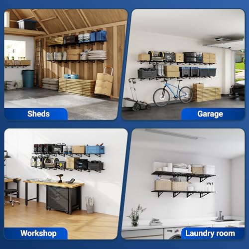 FLEXIMOUNTS 2-Pack 2x6ft Garage Shelving 24-inch-by-72-inch Heavy Duty Wall Mounted Shelves Garage Storage Rack Floating Shelves, 1400lbs Load Capacity, Black, Classic Series - color: Black, size: 2 pack-2x6 ft