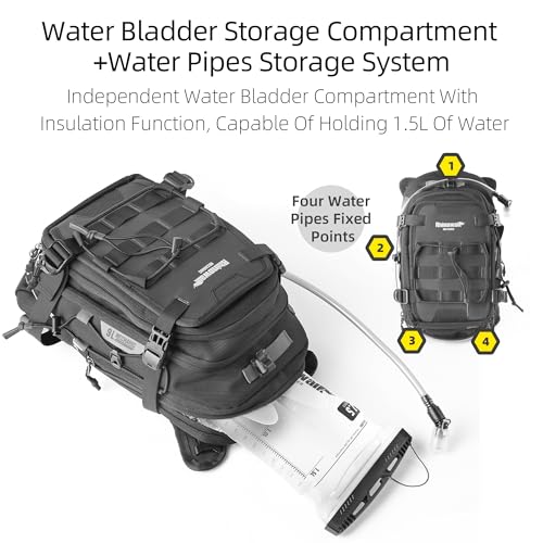 Rhinowalk Motorcycle Tank Bag Backpack Travel Luggage Separate Water Bag Duffel Bag with molle system fits most Adventure and Sport Motorcycle Frames - color: Black