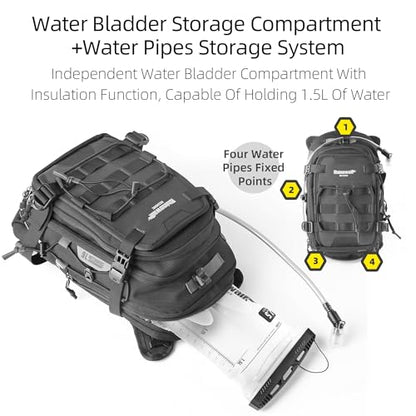 Rhinowalk Motorcycle Tank Bag Backpack Travel Luggage Separate Water Bag Duffel Bag with molle system fits most Adventure and Sport Motorcycle Frames - color: Black