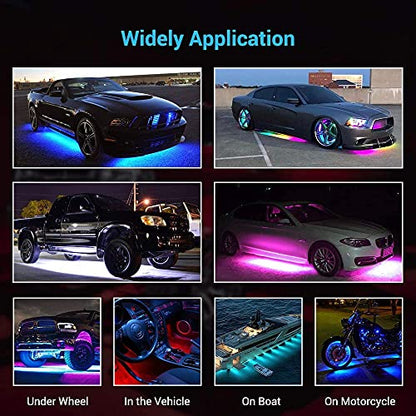 LED Underglow Kit for Car, 16 Million RGB Colors 29 Modes, APP + Remote Control, Music Sync & DIY Mode, Waterproof Under Car Lights Exterior for SUVs Trucks, DC 12V