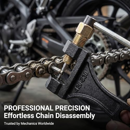 1 PC Motorcycle Chain Breaker, 420-530 Roller Chain Tool with Fixed Slot Design, Metal Pin Ejector for Chain Removal, Universal for Most Motorcycles (Black)