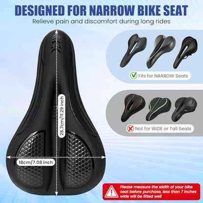 Bike Seat Cushion - Gel Padded Bike Seat Cover for Men & Women, Pressure Relief & Comfort, Extra Thick Bicycle Seat Cushion Fits for Exercise, Mountain, Road & Electric Bike Seats