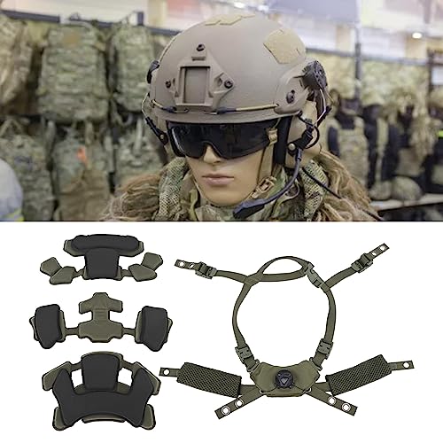Combat Helmet Padding Kit, Tactical Helmet Padding Kit, Tactical Helmet Dial Suspension System Chin Strap with Bolts and Screws for Scooters, Skateboards(Army Green Sponge)