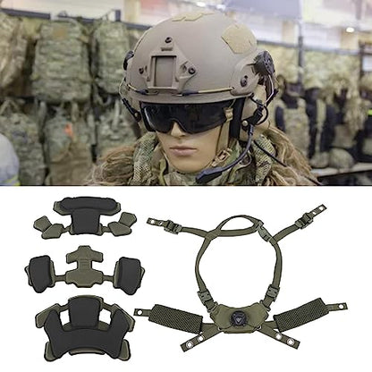 Combat Helmet Padding Kit, Tactical Helmet Padding Kit, Tactical Helmet Dial Suspension System Chin Strap with Bolts and Screws for Scooters, Skateboards(Army Green Sponge)