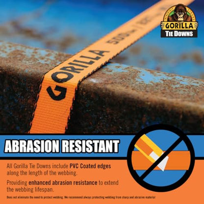 Gorilla Ratchet Tie Down Straps (2Pack) 1in x 16ft 1500lb Break Strength, Self-Locking Retractable, Heavy-Duty Orange Webbing, Gorilla-Grip Handles, Cap Locks, E-Coated Ratchets, Vinyl Hooks for Cargo - style: 1in x 16ft - 1,500lb Break (Pack of 2)