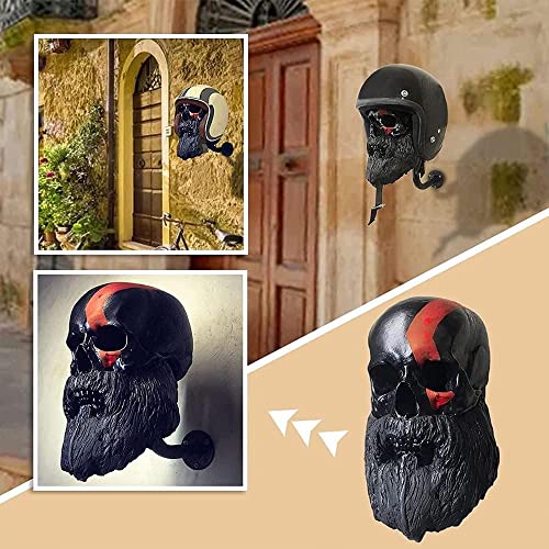 Personalized Cool Wall Mount Motorcycle Skull Helmet Holder, Skull with Beard-Helmet Rack,Removable Resin Crafts Motorcycle Helmet, Hanger for Coats, Bike,Baseballs and Rugby Helmet Caps, - color: A