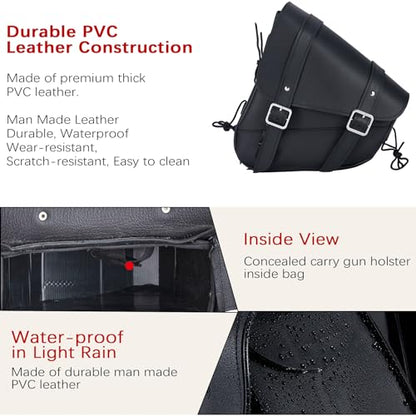 Dream Apparel Motorcycle Swingarm Bag with Black Synthetic Leather, Swing Arm Bag Motorcycle Saddlebag Left Side Tool Bag Fit for Softail/Triangulated Swingarm Models Dyna Low Rider Fat Bob - color: 02-Black Synthetic Leather