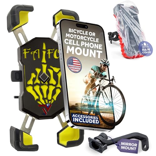Terminal Velocity Sport - Motorcycle Phone Mount - Bike Cell Phone Holder - Bike Phone Mount, for iPhone & Android - Fits Harley Davidson, eBike, ATV, Bicycle - Incl. Mirror & Rain-Cover. (Yellow) - color: Yellow