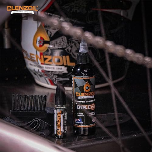 Clenzoil Chain & Sprocket Cleaning Kit - Chain Cleaner Lubricant Protectant (CLP) - Wet Lube Application, Dry Lube Performance - 4 oz Bottle, 0.5 oz Needle, Microfiber Towel & Chain Brush - size: Cleaning Kit