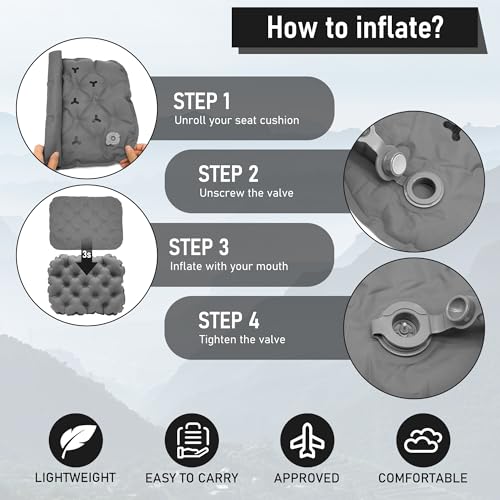 Inflatable Seat Cushion, Lightweight Stadium Seat Pad, Travel Air seat Cushion Anti-Slip for Airplane, Long Flights, Hiking, Climbing, Home and Camping, Compact Air Cushion - color: Gray(two Pack)