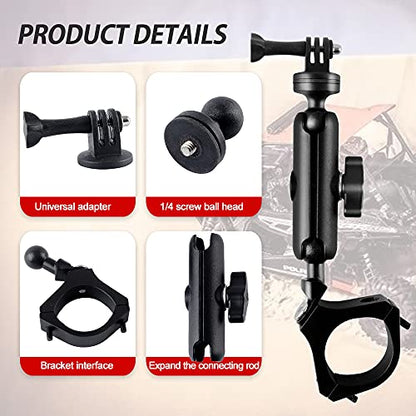 MAIKER Off Road UTV ATV Camera Mount, Compatible with GoPro, 1.75-2 inch Roll Bar, Aluminum Alloy, Easy Installation, Rotatable 360 Degree Ball Head, Black