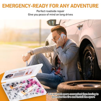 40 PCS Tire Repair Rubber Nails Kit with 2 Tubes of Black Tire Sealant Glue, 2026 New Screw in Tire Plugs Kit, Fast Self-Service Tire Repair Screws Kit for Car Motorcycle Truck Tractor Puncture Repair