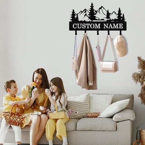 Personalized Key Holder Wall Mount, Custom Name Metal Key Rack Organizer, Mountain Theme Wall Keys Hanger with Hooks for Home, Entryway, Kitchen, Office, Hallway, Doorway - color: 04 Mountain