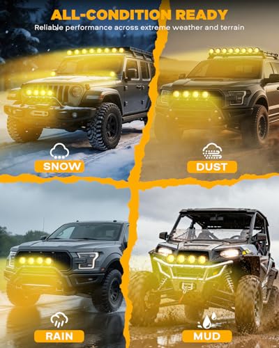 Auxbeam P4 Series 4 Inch Deep Amber Light Covers 2300K Dark Amber Tint Round Off-Road Light Lens Cap LED Pods Covers Reduce Glare for Fog & Dust Low Visibility, 2 Packs - color: P4 Series 4" Amber Covers