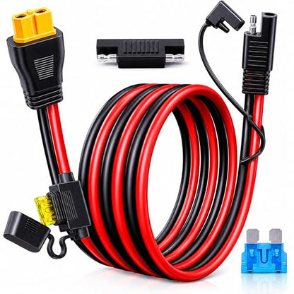 XT60 to SAE Connector, 10AWG XT60 Connector Extension Cable with Inline Fuse 15A/20A, Heavy Duty Pure Copper Female XT60H Adapter Power Cable for Solar Generator, Battery Terminals, Car Charging, RC - size: 6FT