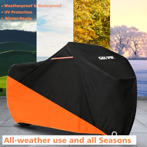 SUNPIE Motorcycle Cover for Sport Bikes Cruiser, All Weather Protection Waterproof Outdoor Covers Fit up to 96.4 inch Motorbike Windproof Design UV Resistant Scratch Proof - size: Motorcycle Cover (96.5 x 41.3 x 55.1 inch)