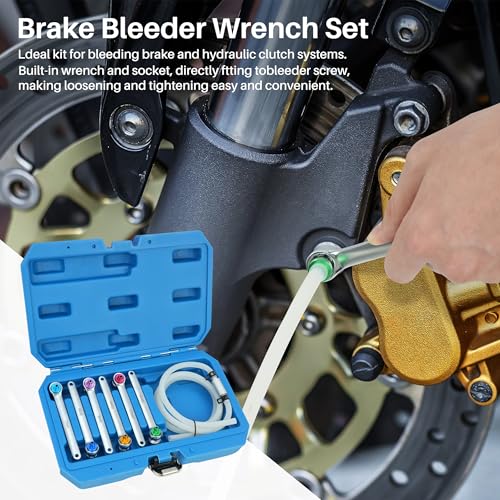 DF DUALFERV Brake Bleeder Wrench Set, 7-12mm 12 Point Brake Fluid Bleeder Kit with Adapter Sockets, including Oil Drain Hose with One-Way Flow Fitting, Brake Bleeding Tool for Car, Truck, Motorcycle