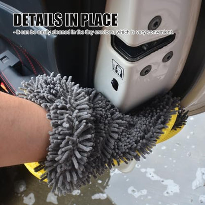 Car Wash Mitt Microfiber Scratch Free,Premium Chenille Ultra-Soft Car Wash Gloves,Thickened Inside Coated Swirl-Free Finish 5-Finger Design Detailing for Cleaning Car Wash Brush,2-Pack Yellow - color: Car Wash Mitt Yellow 2p