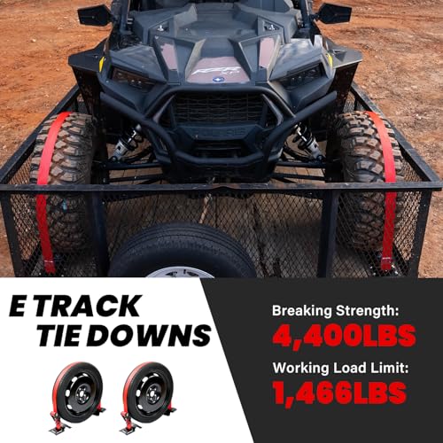 2 Pack E-Track Ratchet Straps, 2" x 8' Heavy Duty Cargo Tie-Downs, 4400LBS Break Strength, Standard E Track Fitting Tie Down, Ultimate Heavy Duty E Track Cargo Strap System for Trailer, Truck - color: Red, size: E Track Straps ONLY
