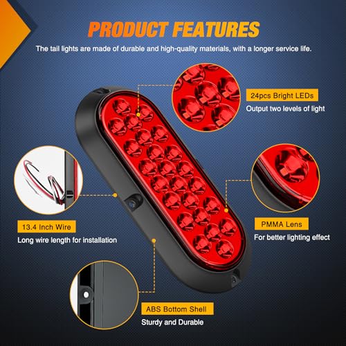 Nilight 6Inch Oval Tail Light 2PCS Red 24LED Running Stop Brake Turn Surface Mount Marker Light Sealed IP67 Waterproof Taillight for 12V RV Camper Caravan Truck Trailer Bus - color: Red 24LED Lights Screws 2Pcs