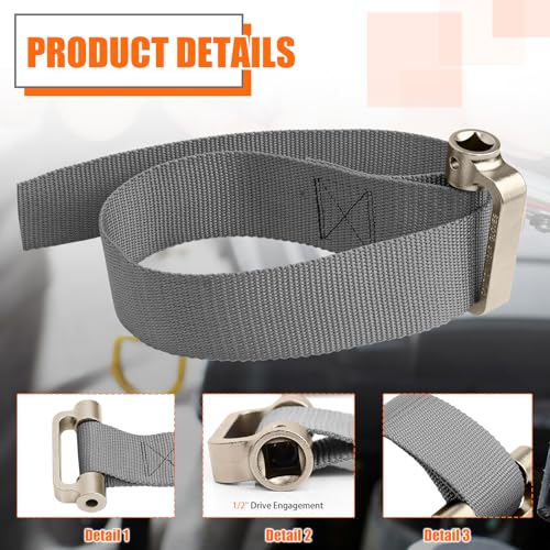 Oil Filter Strap Wrench - 1/2" Drive Filter Strap Wrench for Replace Auto Truck RV Motorcycle Oil Filter and Water Filter