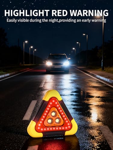 USB Rechargeable LED Road Safety Triangles, 4-in-1 Standard Warning Triangles Emergency Reflector with 30 High Visibility LED, Power Bank, Flashlight, SOS, Emergency Triangles for Vehicles