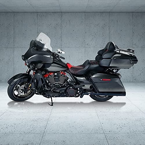 SLMOTO Gel Hammock Seat + Passenger Backrest Pad Sissy Bar Fit for Harley Touring Road King Glide Street Glide Electra Glide 2014-2023 Black Red 2 Up Rider Driver Cushion - color: Gel Style A Red Seat + Backrest