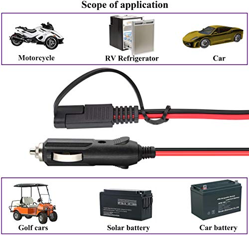 SAE Cigarette Lighter Charger Cable,16AWG 12V Cigarette Lighter Male Plug to SAE 2 Pin Quick Release Disconnect Connector Plug Adapter Extension Charging Cable with Fuse(0.3m/1ft-2Pack-M) - color: 0.3m-Male-2Pack