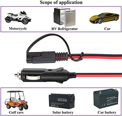 SAE Cigarette Lighter Charger Cable,16AWG 12V Cigarette Lighter Male Plug to SAE 2 Pin Quick Release Disconnect Connector Plug Adapter Extension Charging Cable with Fuse(0.3m/1ft-2Pack-M) - color: 0.3m-Male-2Pack